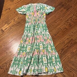 Floral Green and Pink Maxi Dress